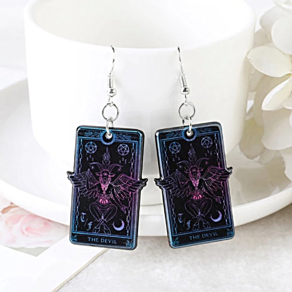 The Devil Black Tarot Card Earrings